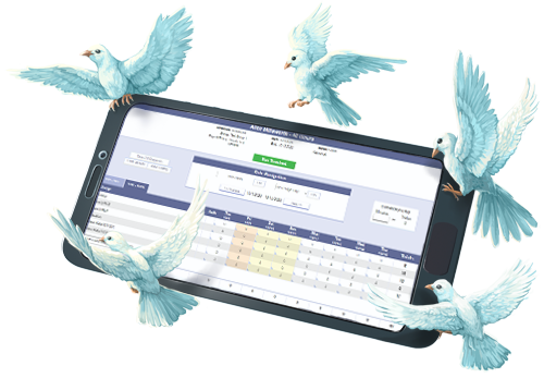 Five white doves flock around a smartphone with PowerTime displayed on it