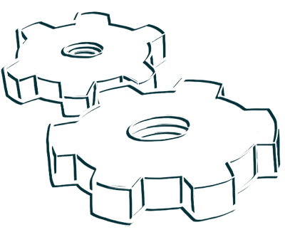 A stylized pair of gears